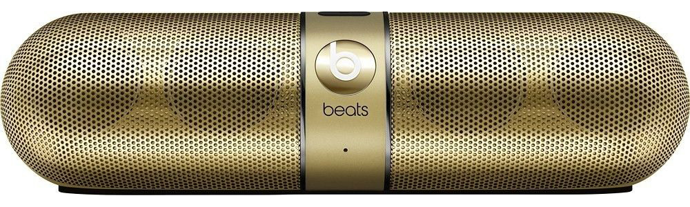 Beats by Dre Limited Edition Gloss Gold Headphones and Pill 2.0 speaker front