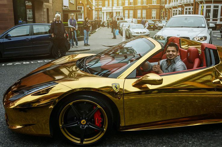 Ferrari 458 spider gold London red interior