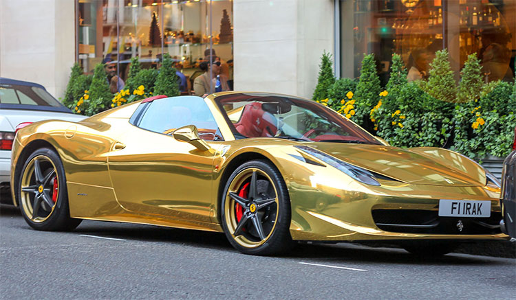 Ferrari 458 spider gold London Riyadh Al Azzawi