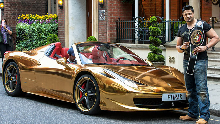 Ferrari 458 spider gold London Riyadh Al Azzawi