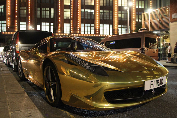 Ferrari 458 spider gold London Mayfair Knightsbridge