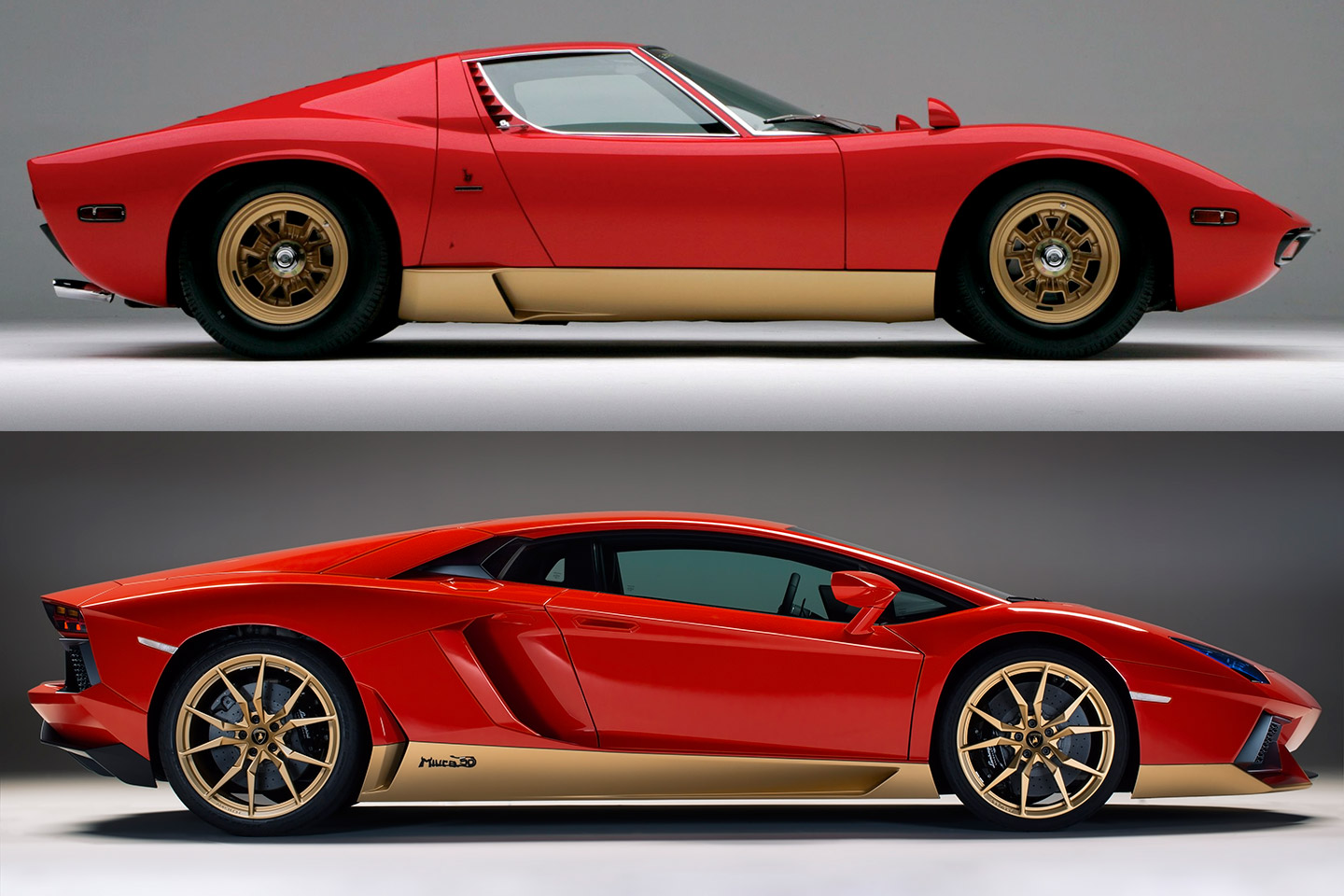 Lamborghini Aventador Miura 50 homage side compare