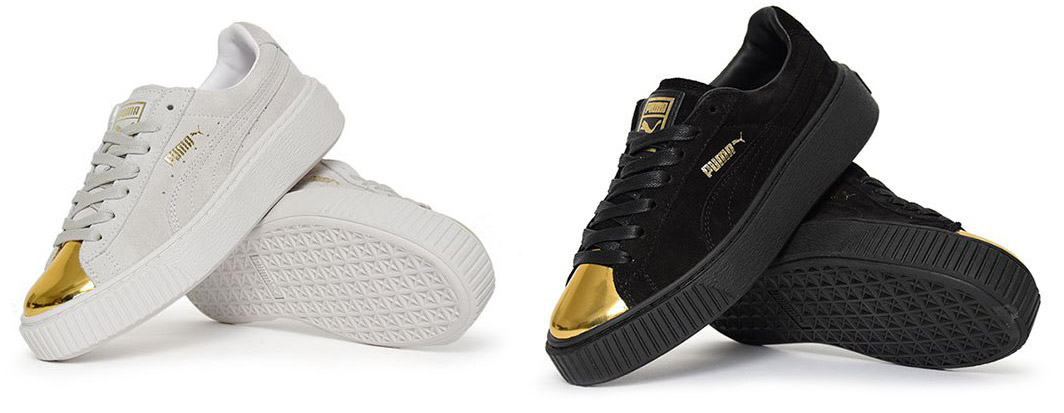 white pumas with gold toe