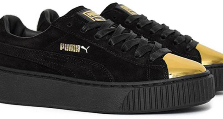 puma suede platform black gold