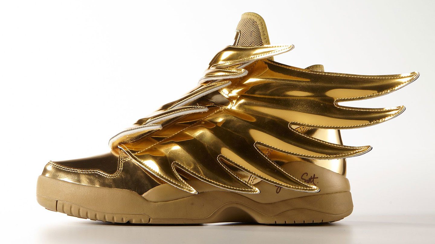 Flying high with gold Adidas Wings 3 Jeremy Scott sneakers